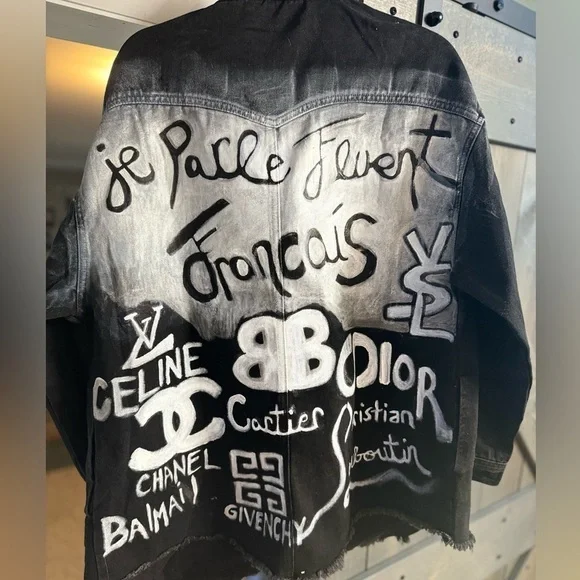 Custom painted white denim size medium Jean jacket “ - Picture 5 of 16